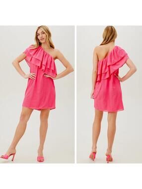 126 Trina Turk Womens Phebe Pink Embroidered One-Shoulder Dress (Small) $358